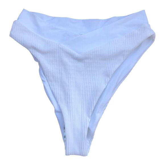 L Space Court Bitsy Cut White Ribbed Bikini Bottom Stretch Women's Sz Medium NWT - Picture 2 of 13